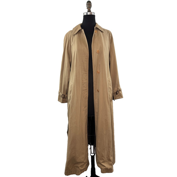 VINTAGE Aquascutum Long Trench Coat 2way Beige Tan Wool Authentic ENGLAND - Picture 3 of 16